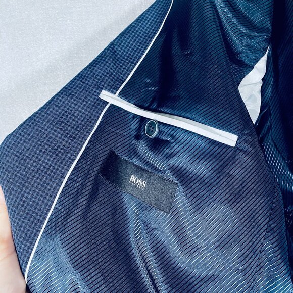 Hugo Boss Blazer Mens 38R Blue Wool Blend Gingham Plaid Sport Coat Jacket - Picture 7 of 15